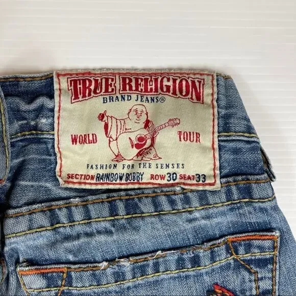 True Religion Rainbow Bobby Destroyed Distressed Jeans Mens 30x33 Denim - Picture 3 of 13